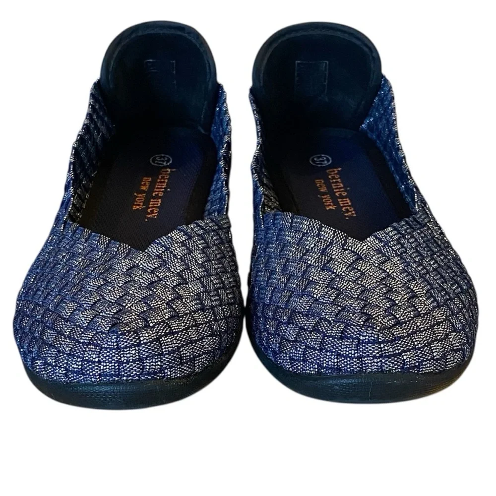 BERNIE MEV Catwalk Ballet Flats Woven Stretch Navy Shimmer Women US 6.5 EU 37